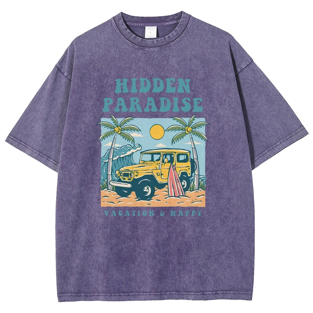 Washed T-Shirt | Surf Journey Unisex Fit Hidden Paradise | TIDESENCE