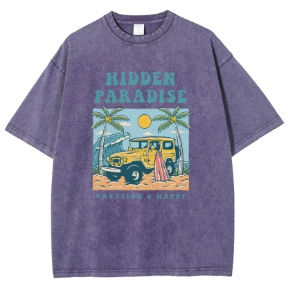 Washed T-Shirt | Surf Journey Unisex Fit Hidden Paradise | TIDESENCE