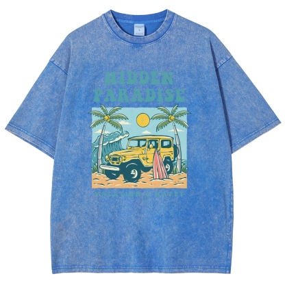 Washed T-Shirt | Surf Journey Unisex Fit Hidden Paradise | TIDESENCE