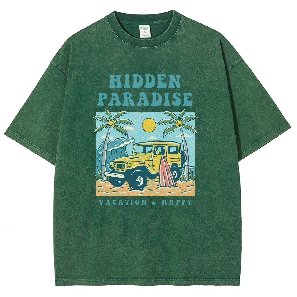 Washed T-Shirt | Surf Journey Unisex Fit Hidden Paradise | TIDESENCE