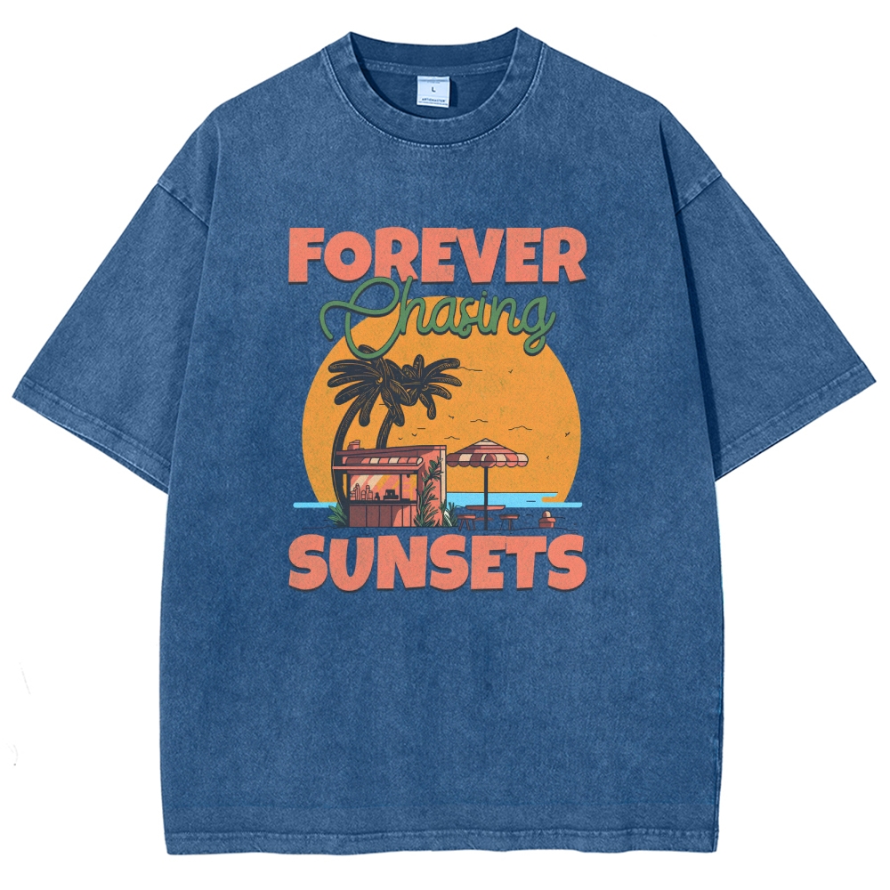 Washed T-Shirt | Landscape Unisex Fit Forever Chasing Sunsets | TIDESENCE