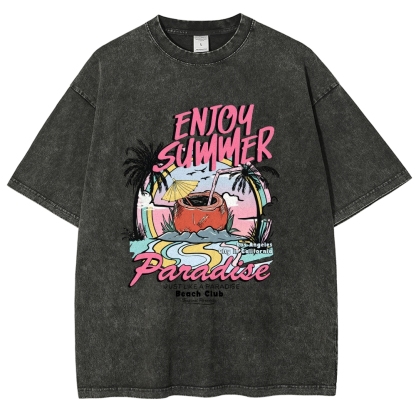 Washed T-Shirt | Beach Club Unisex Fit Summer Paradise | TIDESENCE