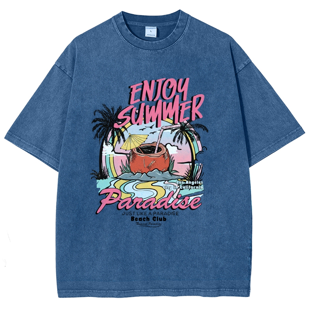 Washed T-Shirt | Beach Club Unisex Fit Summer Paradise | TIDESENCE