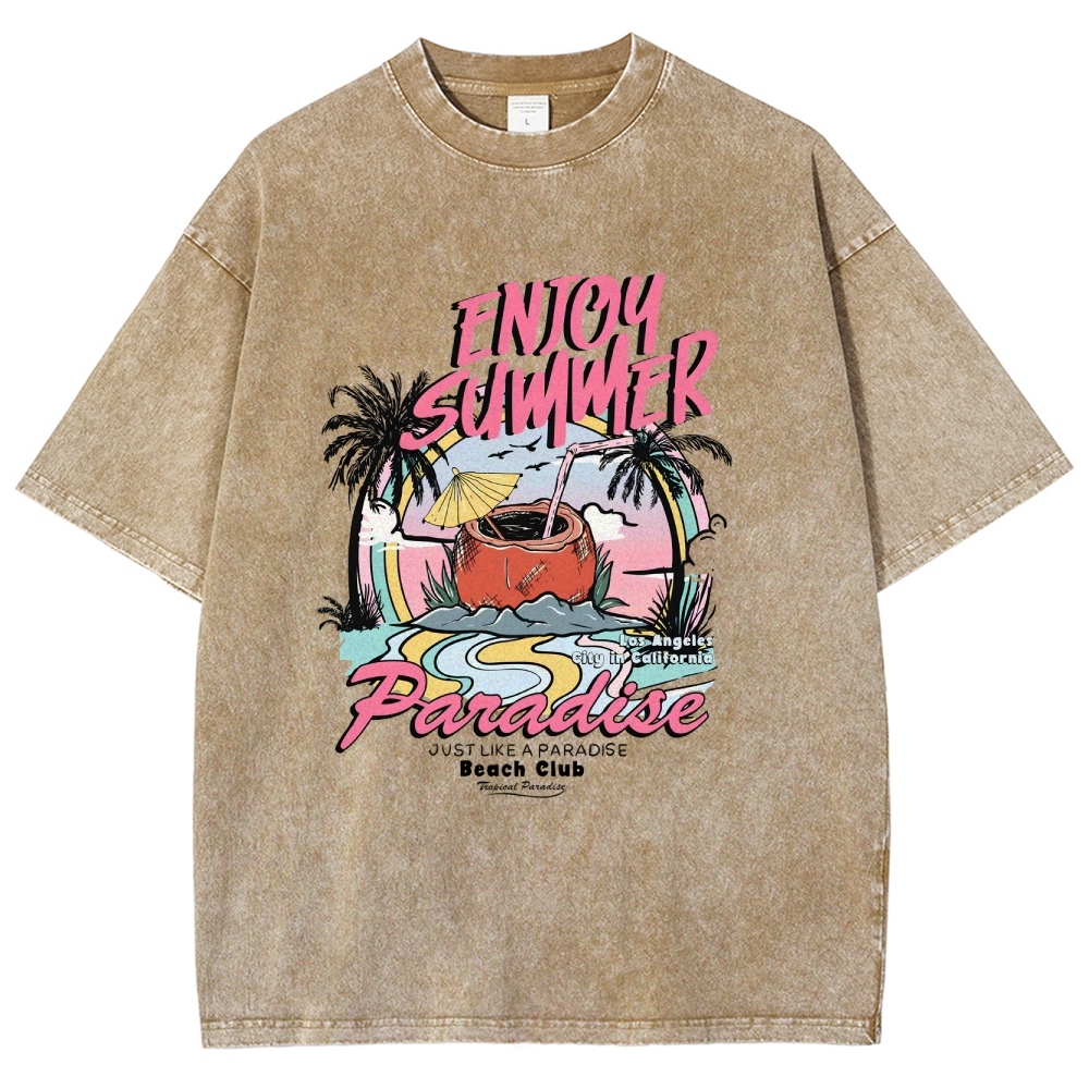 Washed T-Shirt | Beach Club Unisex Fit Summer Paradise | TIDESENCE
