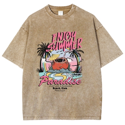 Washed T-Shirt | Beach Club Unisex Fit Summer Paradise | TIDESENCE