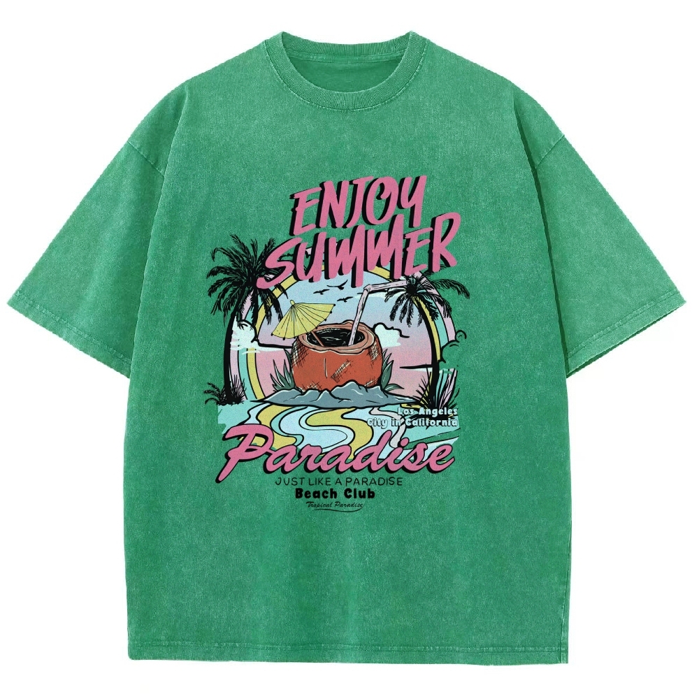 Washed T-Shirt | Beach Club Unisex Fit Summer Paradise | TIDESENCE