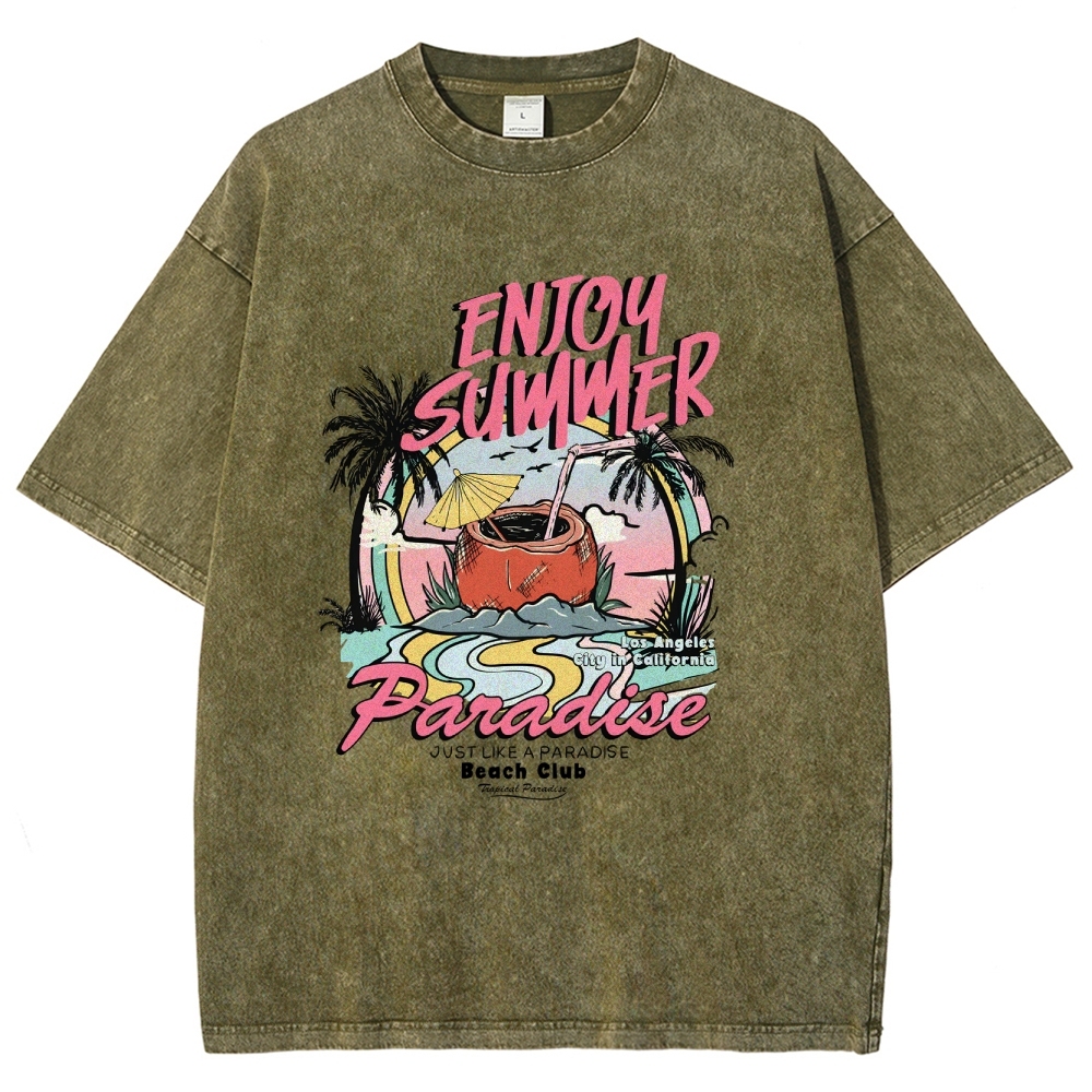 Washed T-Shirt | Beach Club Unisex Fit Summer Paradise | TIDESENCE