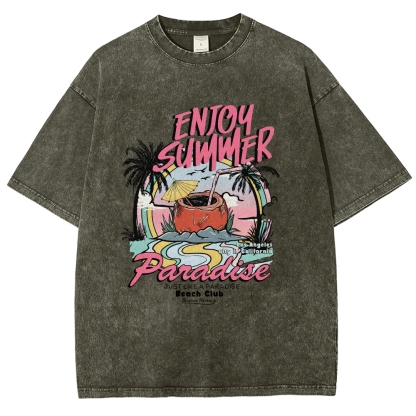 Washed T-Shirt | Beach Club Unisex Fit Summer Paradise | TIDESENCE