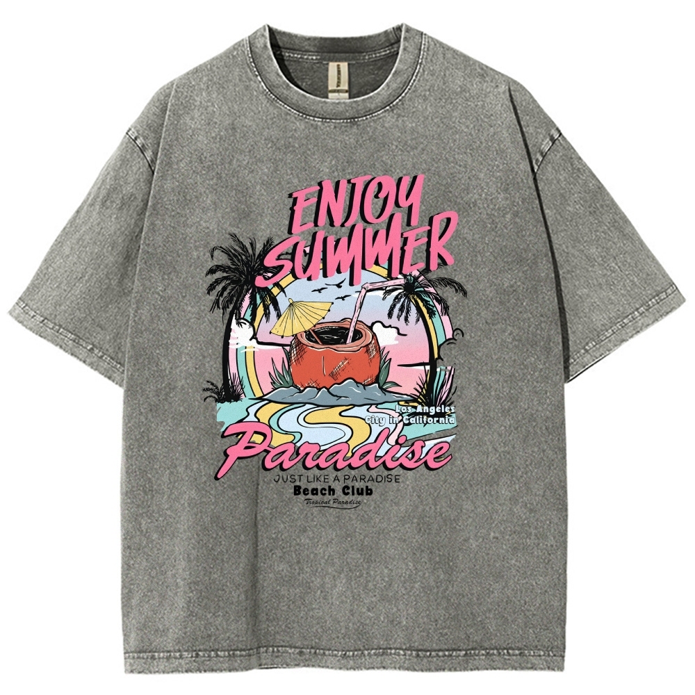 Washed T-Shirt | Beach Club Unisex Fit Summer Paradise | TIDESENCE
