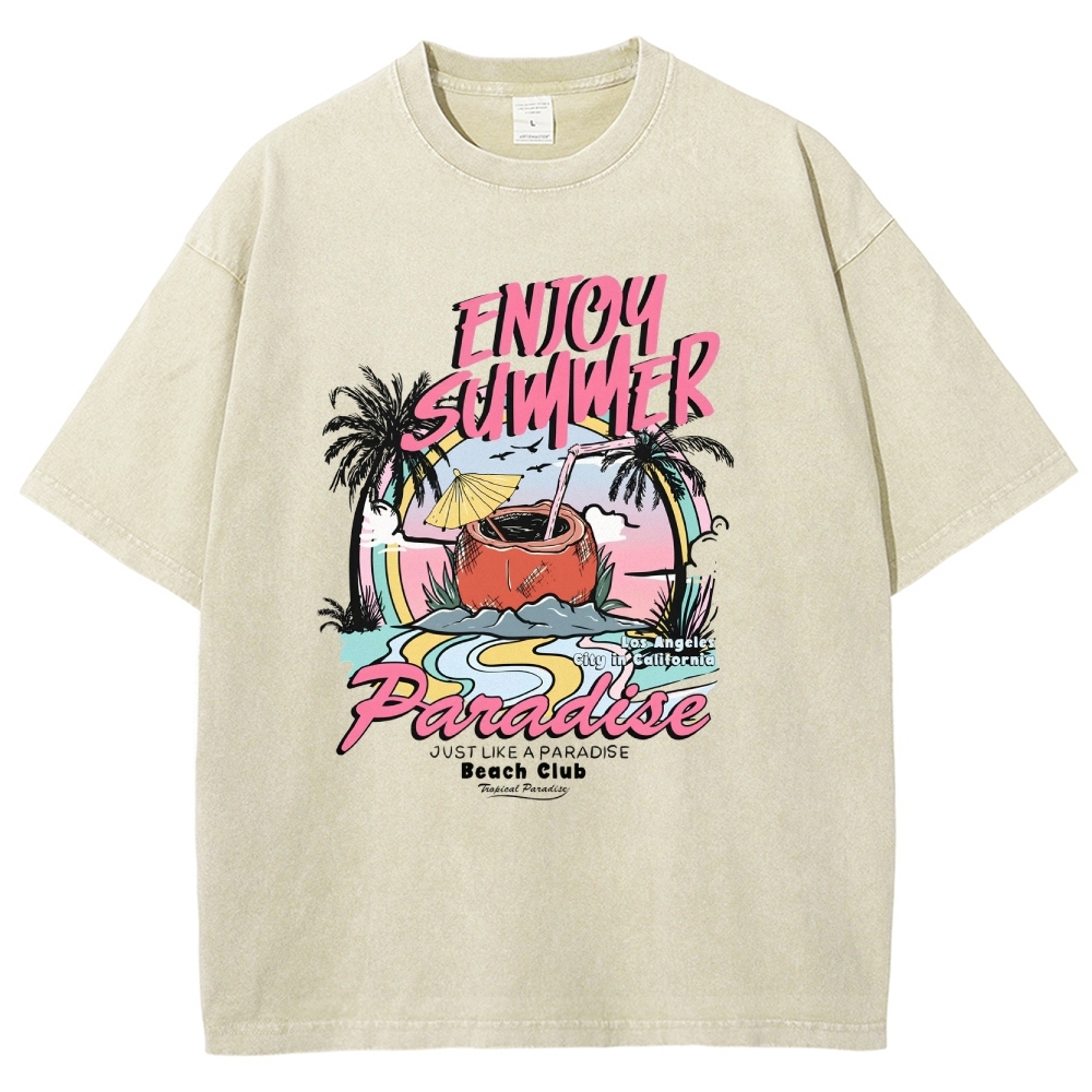 Washed T-Shirt | Beach Club Unisex Fit Summer Paradise | TIDESENCE
