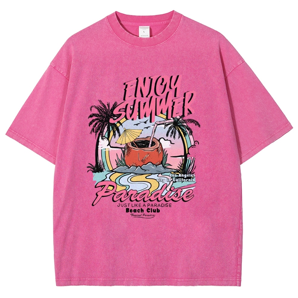 Washed T-Shirt | Beach Club Unisex Fit Summer Paradise | TIDESENCE