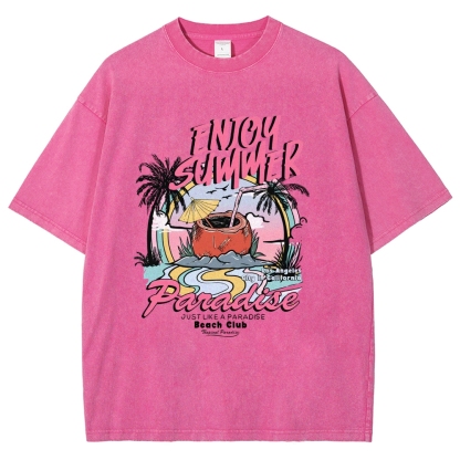 Washed T-Shirt | Beach Club Unisex Fit Summer Paradise | TIDESENCE