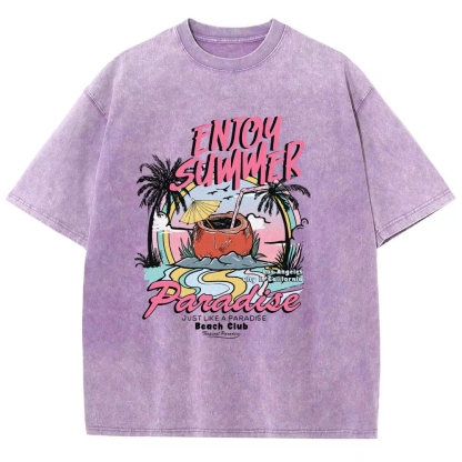 Washed T-Shirt | Beach Club Unisex Fit Summer Paradise | TIDESENCE