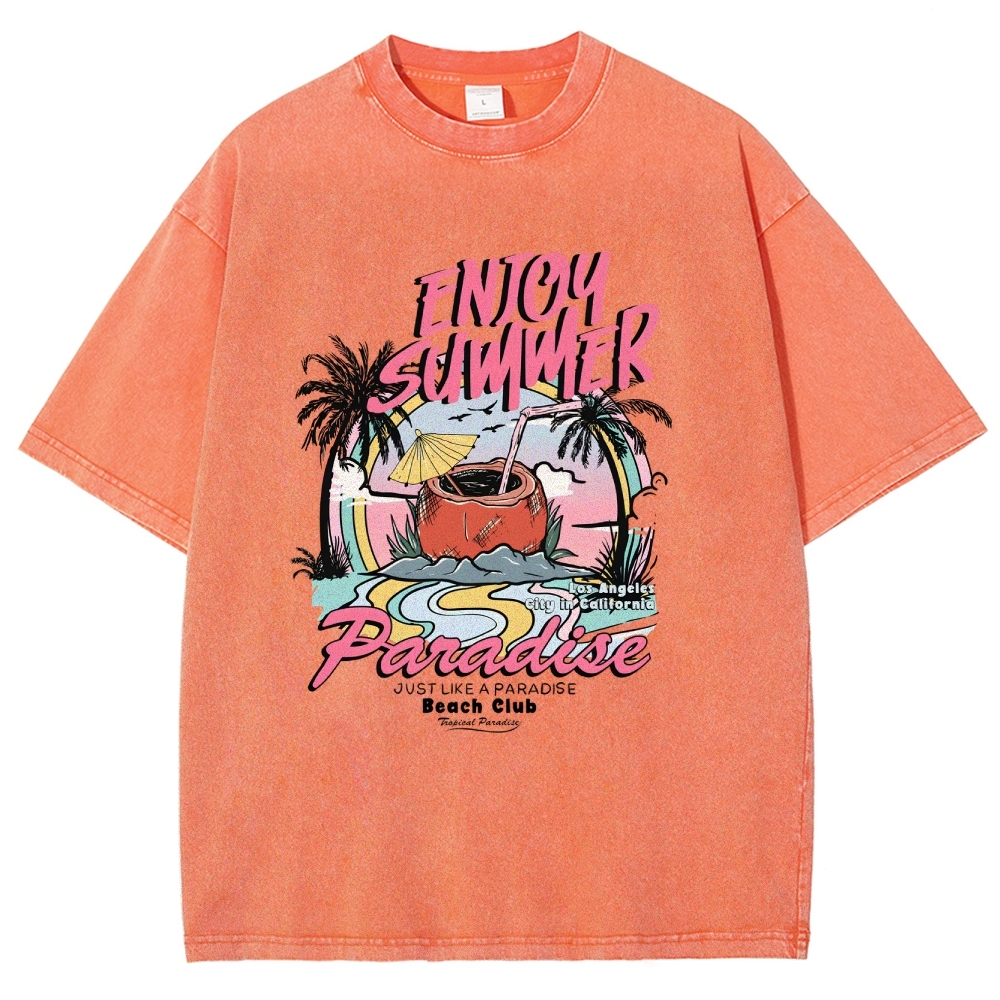 Washed T-Shirt | Beach Club Unisex Fit Summer Paradise | TIDESENCE