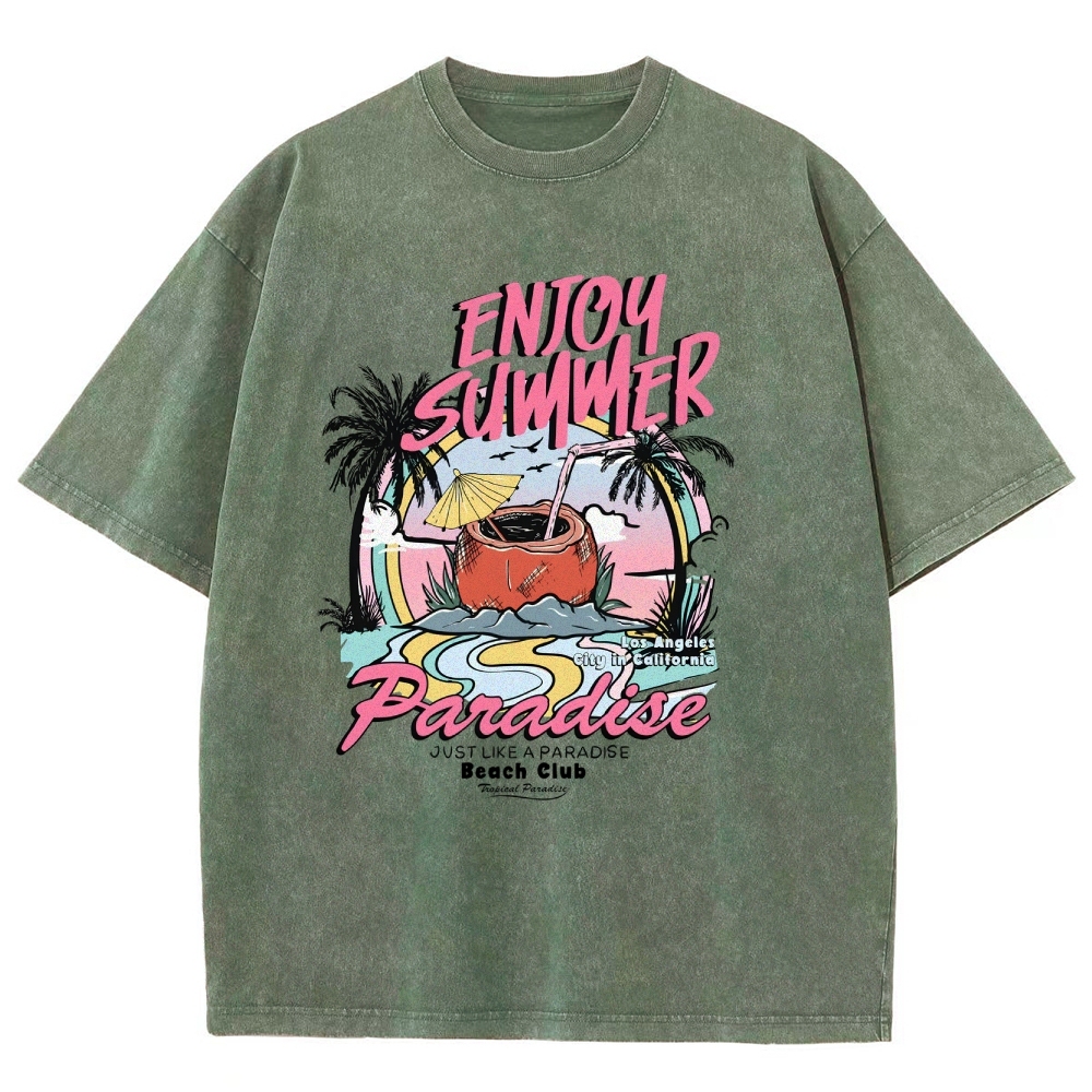 Washed T-Shirt | Beach Club Unisex Fit Summer Paradise | TIDESENCE