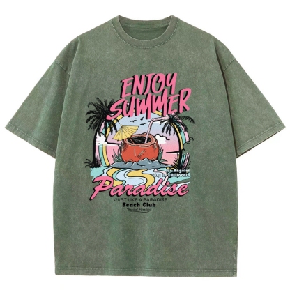 Washed T-Shirt | Beach Club Unisex Fit Summer Paradise | TIDESENCE
