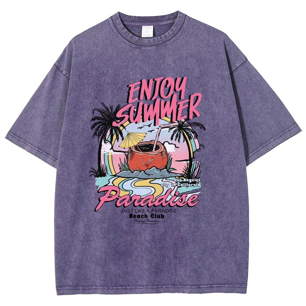 Washed T-Shirt | Beach Club Unisex Fit Summer Paradise | TIDESENCE