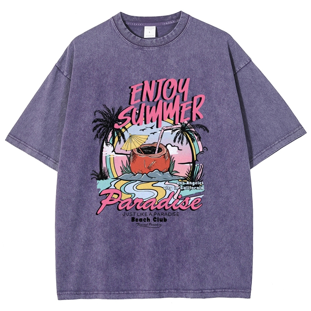 Washed T-Shirt | Beach Club Unisex Fit Summer Paradise | TIDESENCE