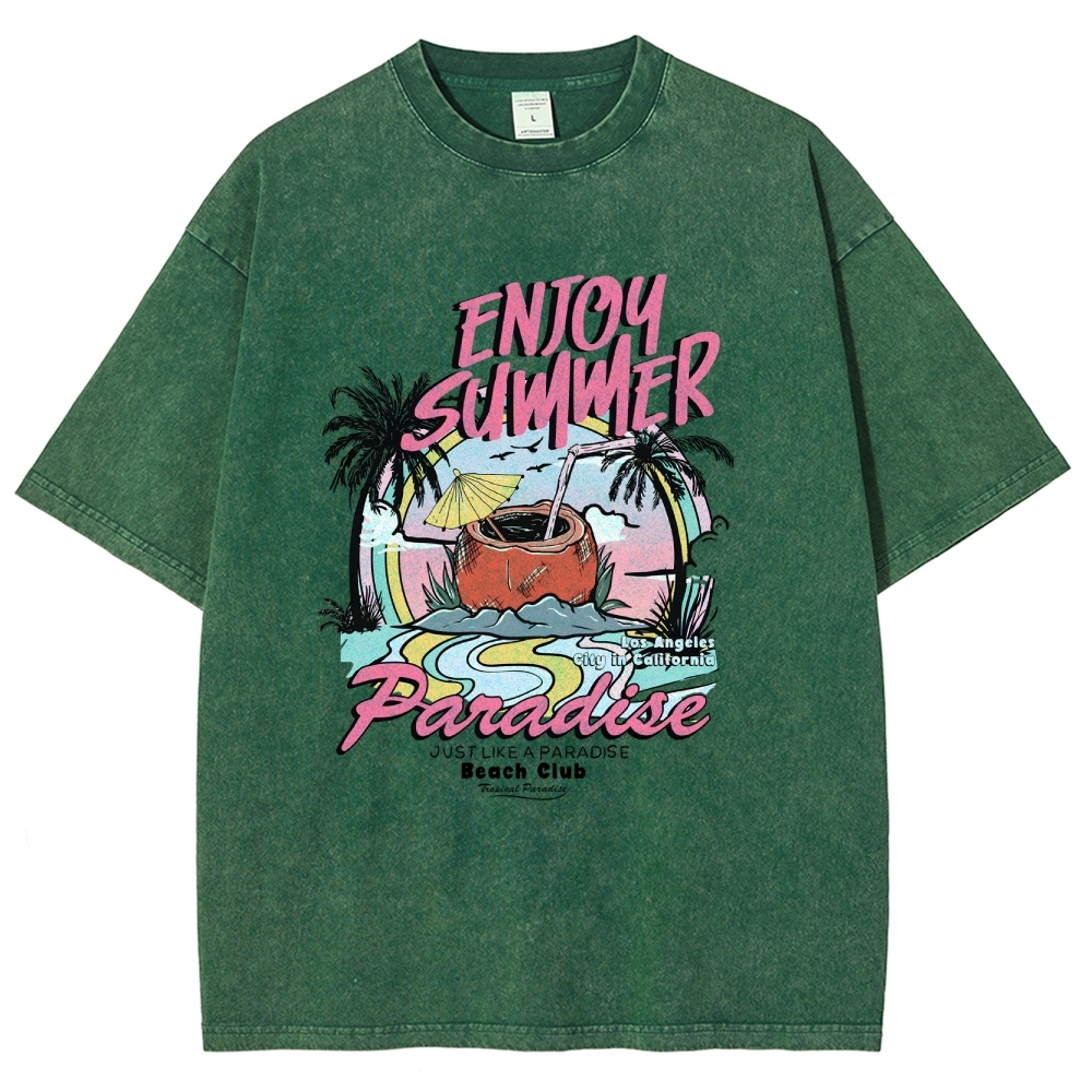 Washed T-Shirt | Beach Club Unisex Fit Summer Paradise | TIDESENCE