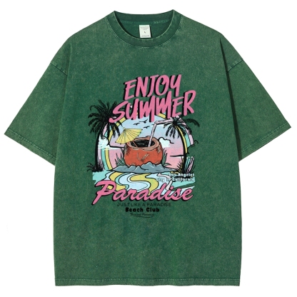 Washed T-Shirt | Beach Club Unisex Fit Summer Paradise | TIDESENCE