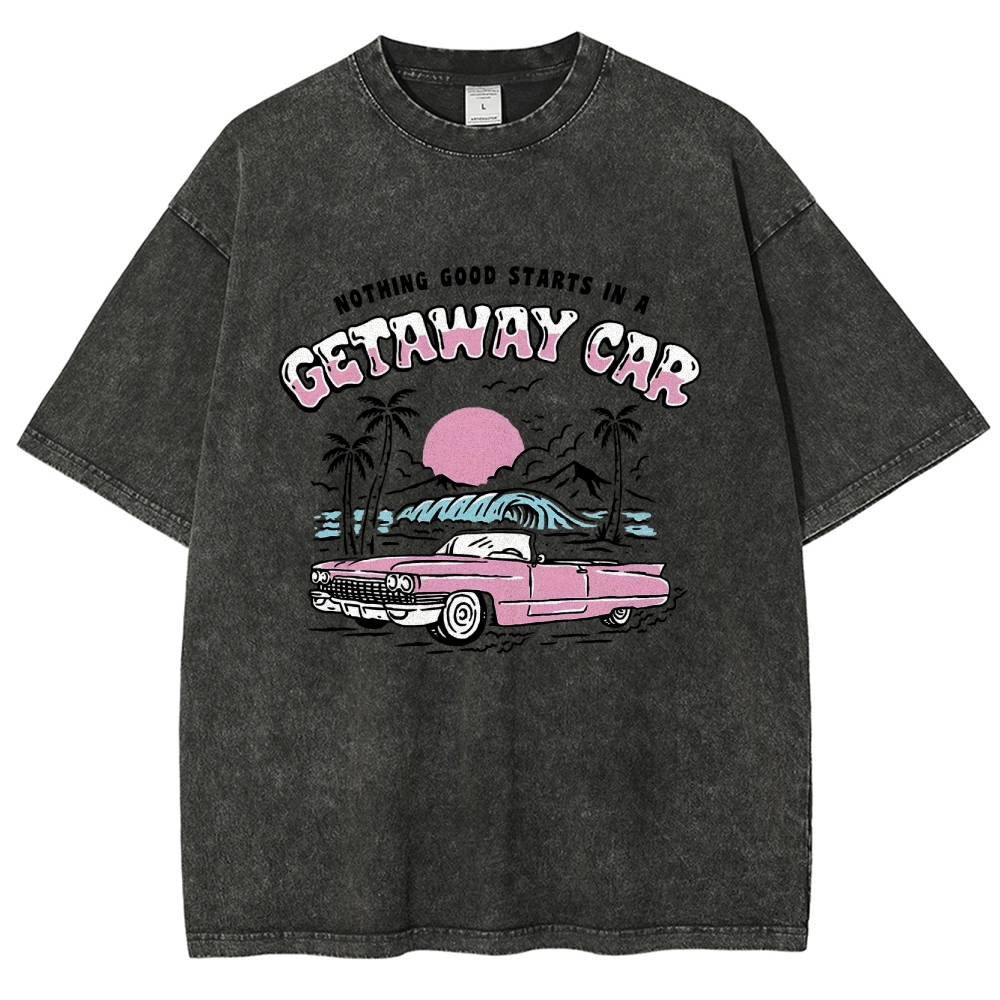 Washed T-Shirt | Adventure Journey Unisex Fit Getaway Car | TIDESENCE