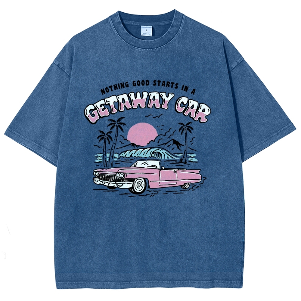 Washed T-Shirt | Adventure Journey Unisex Fit Getaway Car | TIDESENCE