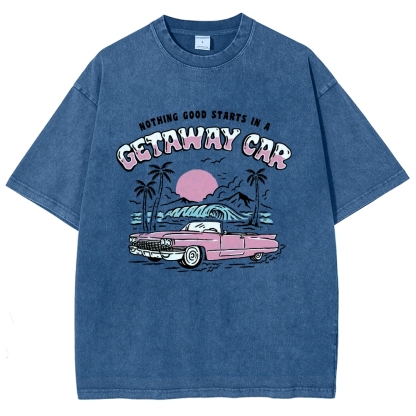 Washed T-Shirt | Adventure Journey Unisex Fit Getaway Car | TIDESENCE