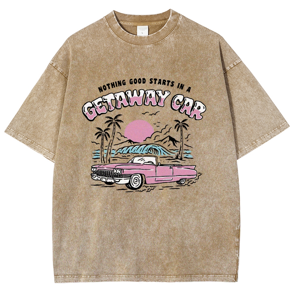 Washed T-Shirt | Adventure Journey Unisex Fit Getaway Car | TIDESENCE