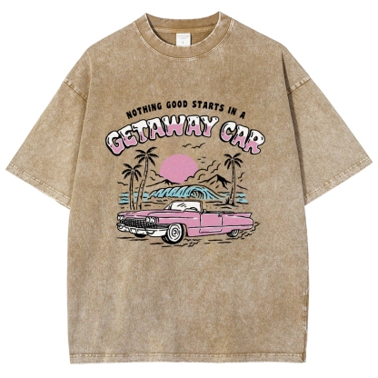 Washed T-Shirt | Adventure Journey Unisex Fit Getaway Car | TIDESENCE
