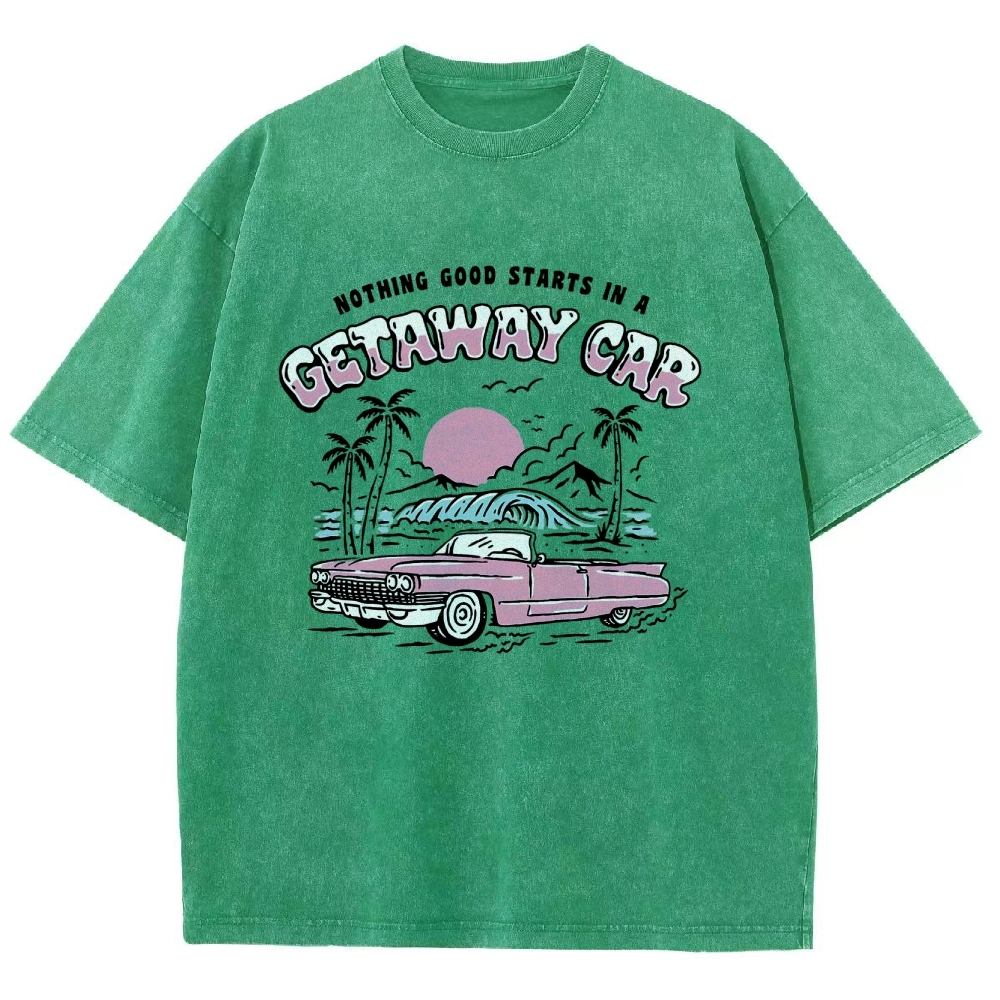 Washed T-Shirt | Adventure Journey Unisex Fit Getaway Car | TIDESENCE