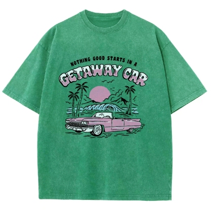 Washed T-Shirt | Adventure Journey Unisex Fit Getaway Car | TIDESENCE