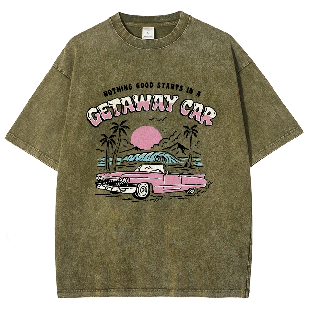 Washed T-Shirt | Adventure Journey Unisex Fit Getaway Car | TIDESENCE
