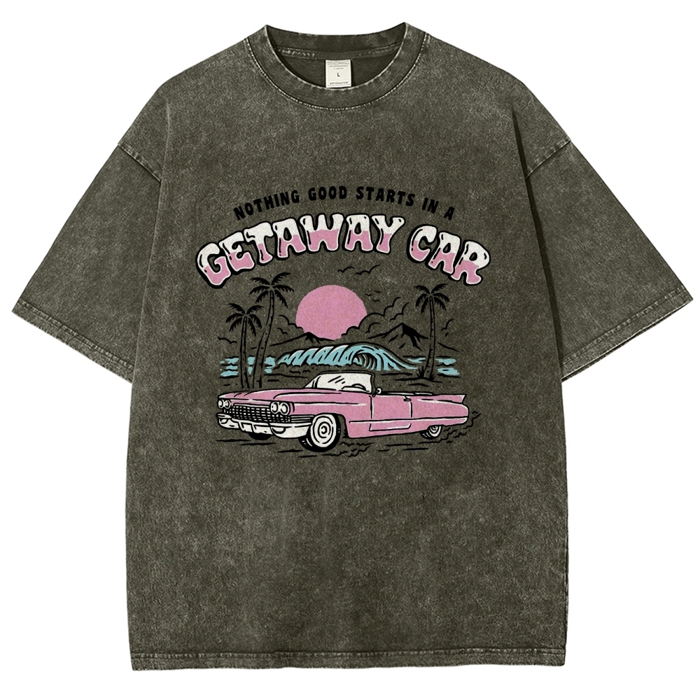Washed T-Shirt | Adventure Journey Unisex Fit Getaway Car | TIDESENCE