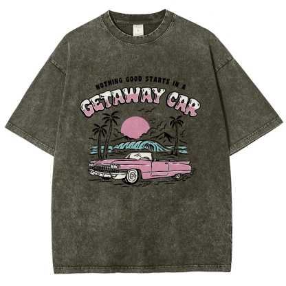 Washed T-Shirt | Adventure Journey Unisex Fit Getaway Car | TIDESENCE