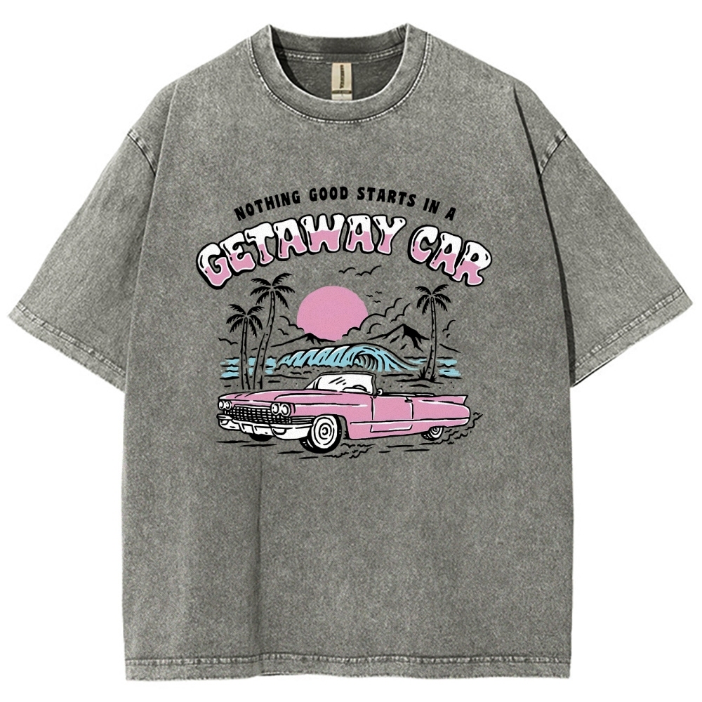 Washed T-Shirt | Adventure Journey Unisex Fit Getaway Car | TIDESENCE