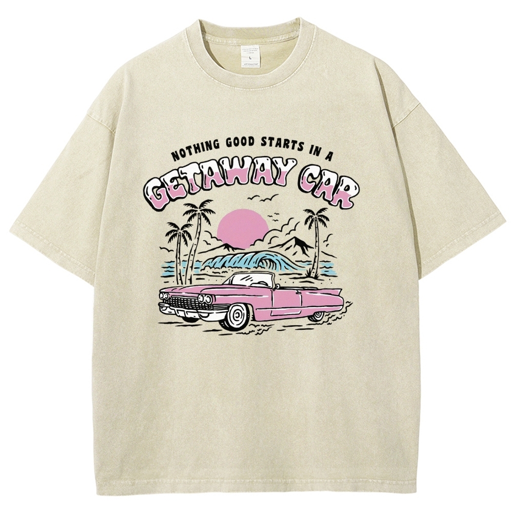 Washed T-Shirt | Adventure Journey Unisex Fit Getaway Car | TIDESENCE