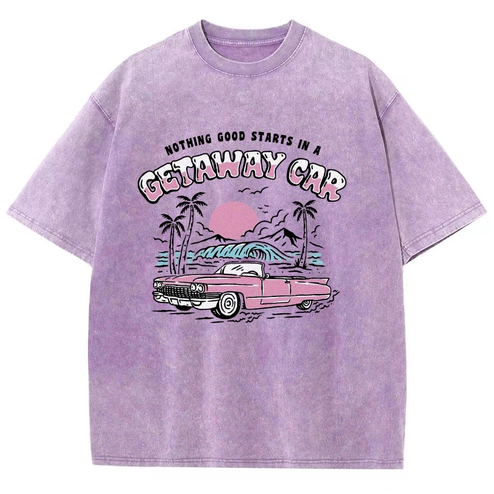 Washed T-Shirt | Adventure Journey Unisex Fit Getaway Car | TIDESENCE