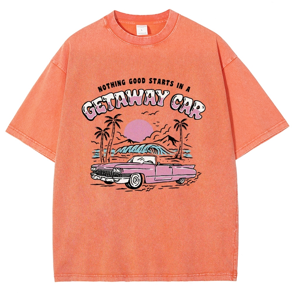 Washed T-Shirt | Adventure Journey Unisex Fit Getaway Car | TIDESENCE