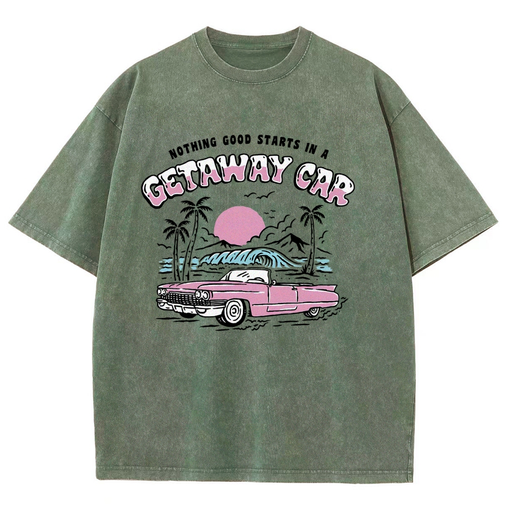 Washed T-Shirt | Adventure Journey Unisex Fit Getaway Car | TIDESENCE