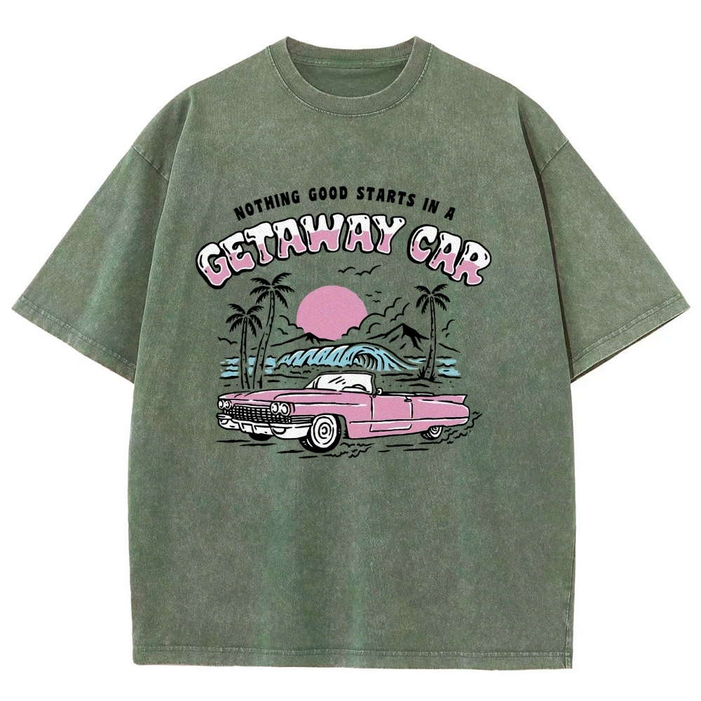 Washed T-Shirt | Adventure Journey Unisex Fit Getaway Car | TIDESENCE