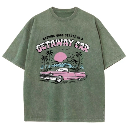 Washed T-Shirt | Adventure Journey Unisex Fit Getaway Car | TIDESENCE