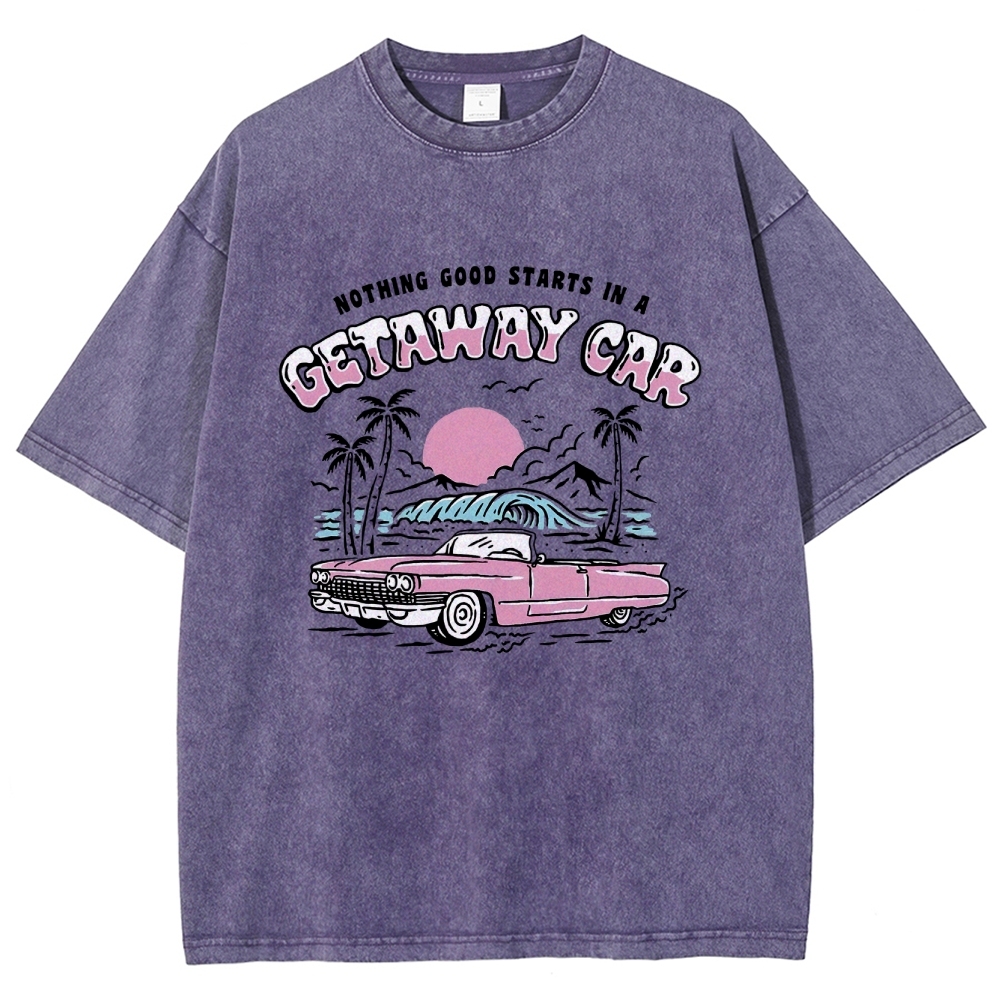 Washed T-Shirt | Adventure Journey Unisex Fit Getaway Car | TIDESENCE