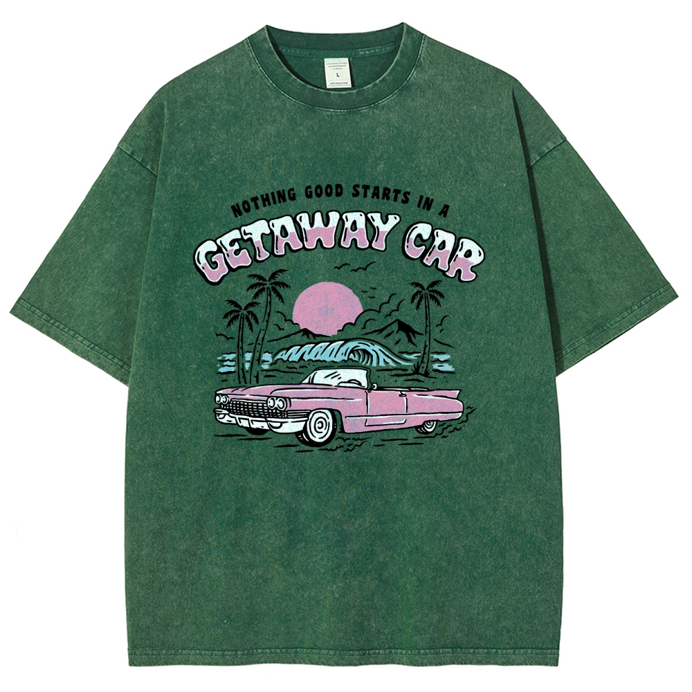 Washed T-Shirt | Adventure Journey Unisex Fit Getaway Car | TIDESENCE
