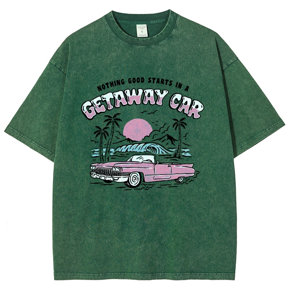 Washed T-Shirt | Adventure Journey Unisex Fit Getaway Car | TIDESENCE