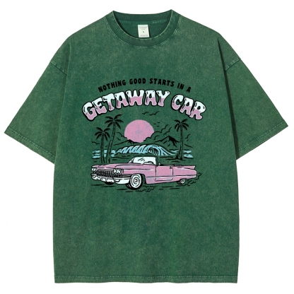 Washed T-Shirt | Adventure Journey Unisex Fit Getaway Car | TIDESENCE
