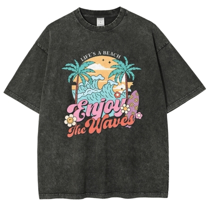 Washed T-Shirt | Surf Unisex Fit Enjoy The Waved | TIDESENCE