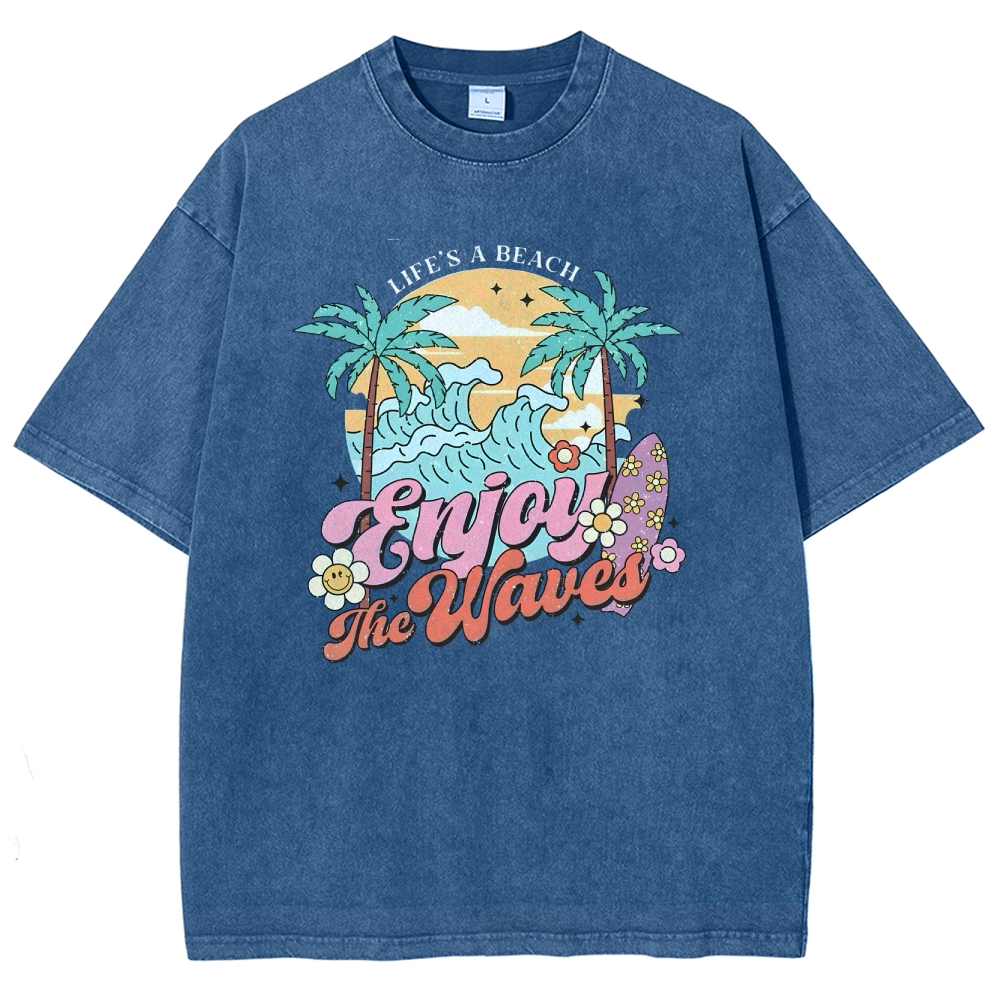 Washed T-Shirt | Surf Unisex Fit Enjoy The Waved | TIDESENCE