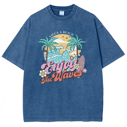 Washed T-Shirt | Surf Unisex Fit Enjoy The Waved | TIDESENCE
