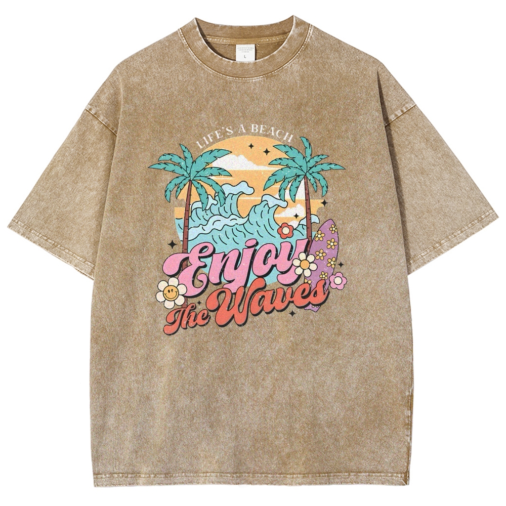 Washed T-Shirt | Surf Unisex Fit Enjoy The Waved | TIDESENCE