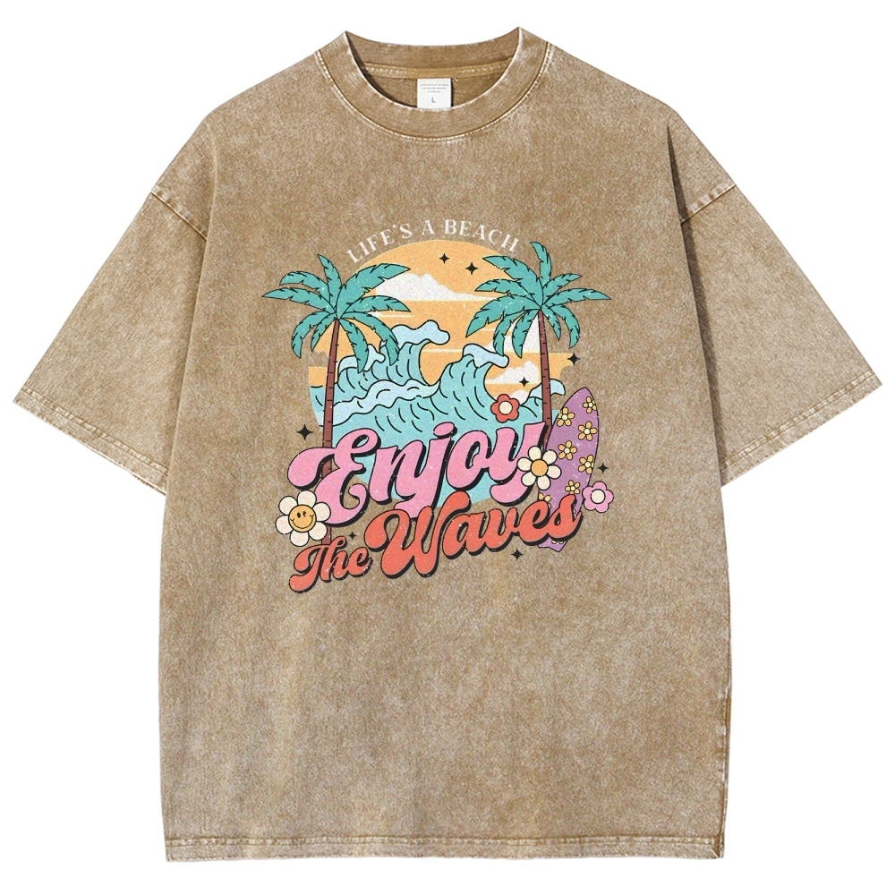 Washed T-Shirt | Surf Unisex Fit Enjoy The Waved | TIDESENCE